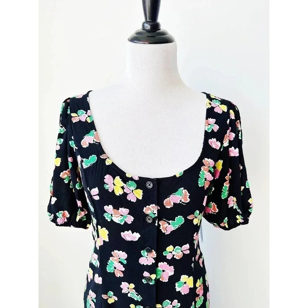 NWT Scoop Black Floral Button Front Midi Dress Size M - Picture 8 of 16